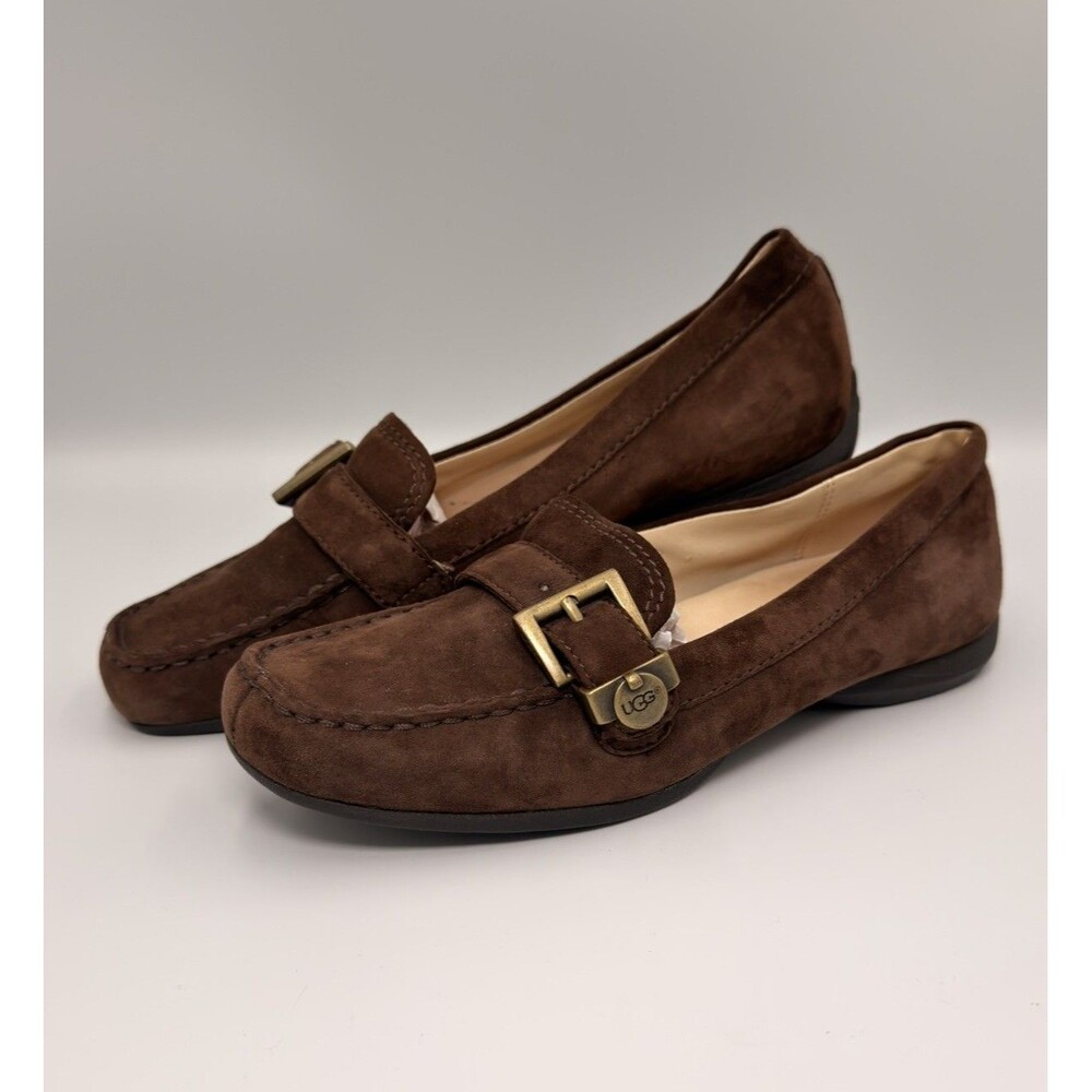 UGG Crawford Brown Suede Driving Moc Loafers Women's Size 6 Buckle Flats
